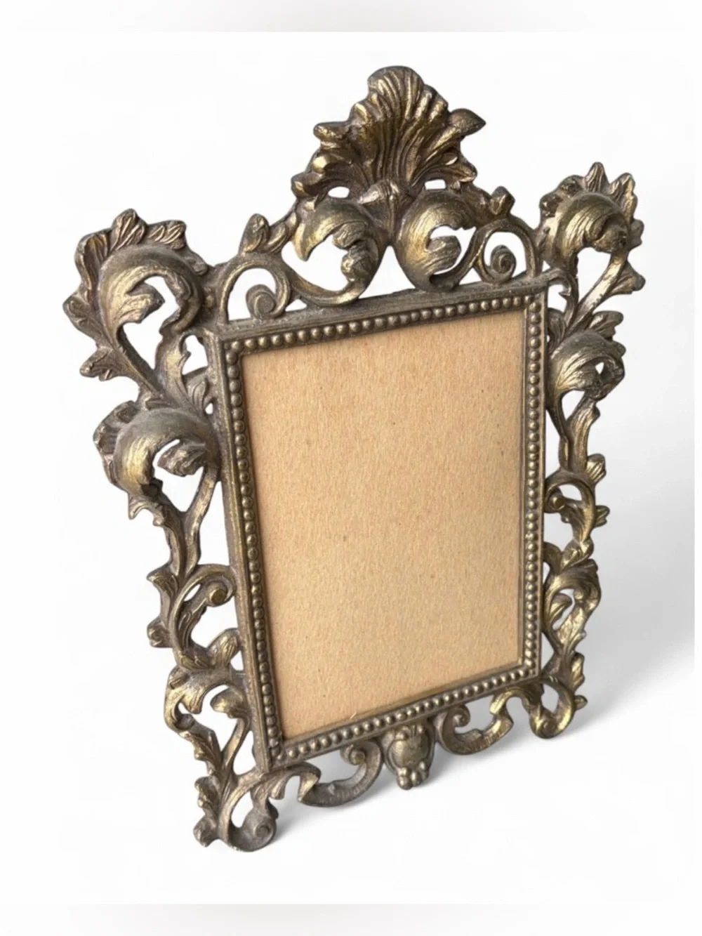 Vintage Gilt Metal Ornate Art Nouveau Baroque Style Owl Motif Picture Frame